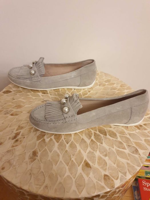 Mokasyny szare, jasny beż, Gino Rossi 38, skóra zamsz