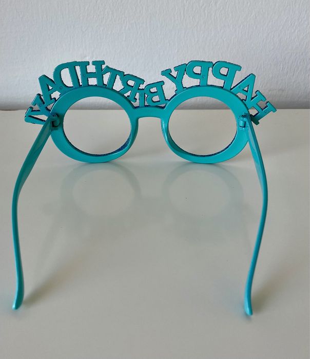 Óculos divertidos Happy Birthday Azul Glitter
