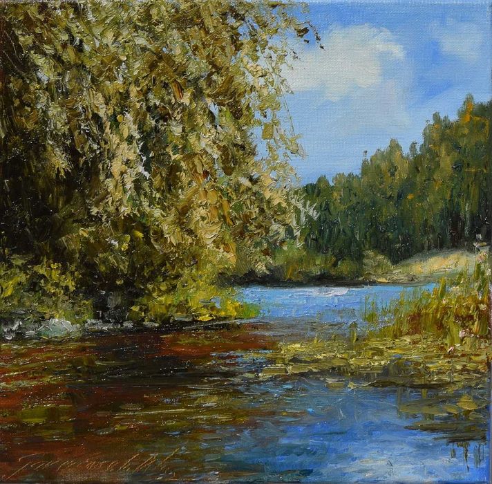 Nad woda" obraz olejny na płótnie 30x30cm , oryginał Garncarek Al,,,