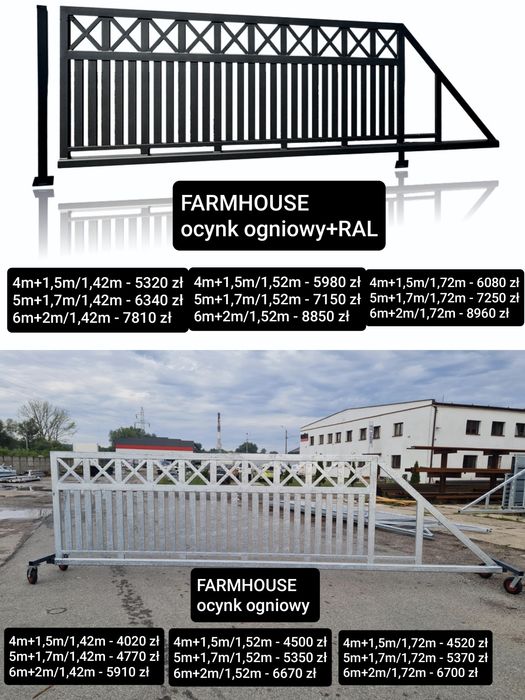 Brama przesuwna palisada pion 4mx1,42m, PREM CLASSIC,ocynk ogniowy+RAL