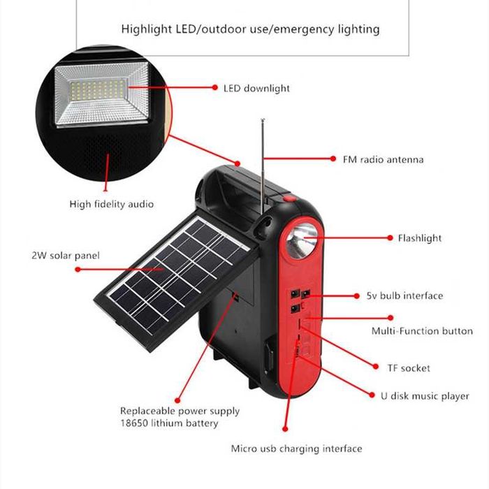 Фонарь многофункциональный FM радио Солнечная зарядка Bluetooth SY-108