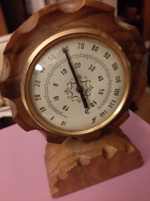 Termómetro/Barómetro de Secretária em Madeira