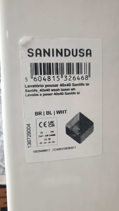 Lavatório de pousar Sanindusa SanLife 40x40 novo (2 unidades disponíveis)