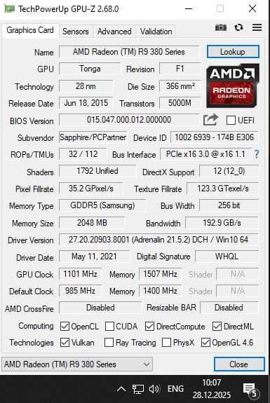 Ігрова R9 380 Dual-X Sapphire 256 bit