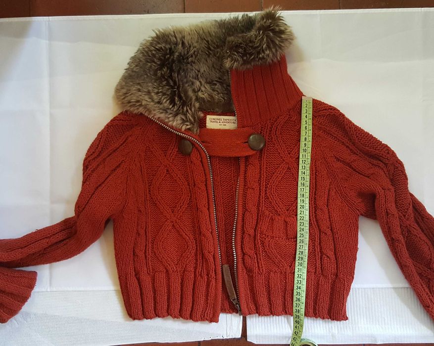 Casaco curto malha canelada com gola de pêlo-Coronel Tapioca- Novo