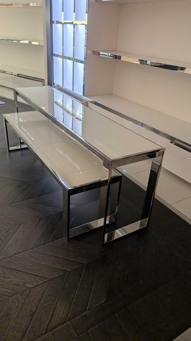 Conjunto 2 Mesas / Expositores de Loja - Inox e Vidro (1.80m)