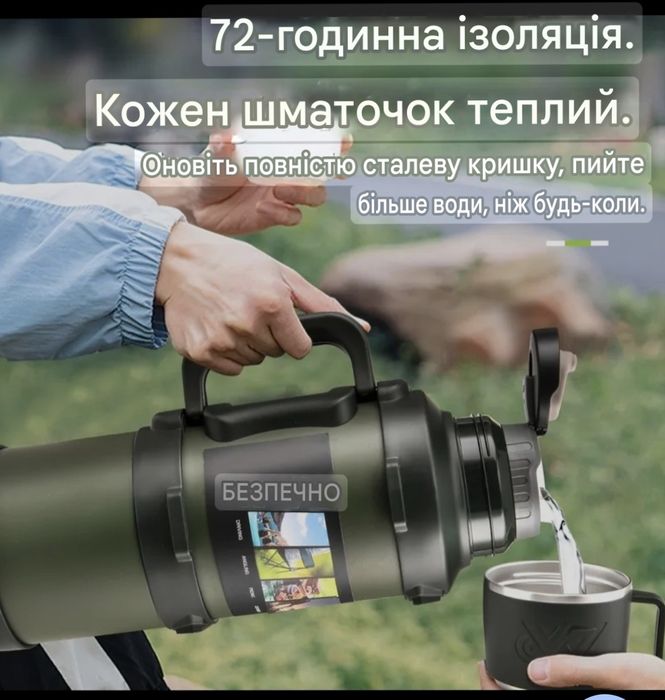 Термос 2 л, з складаною ручкою та ремінцем через плече