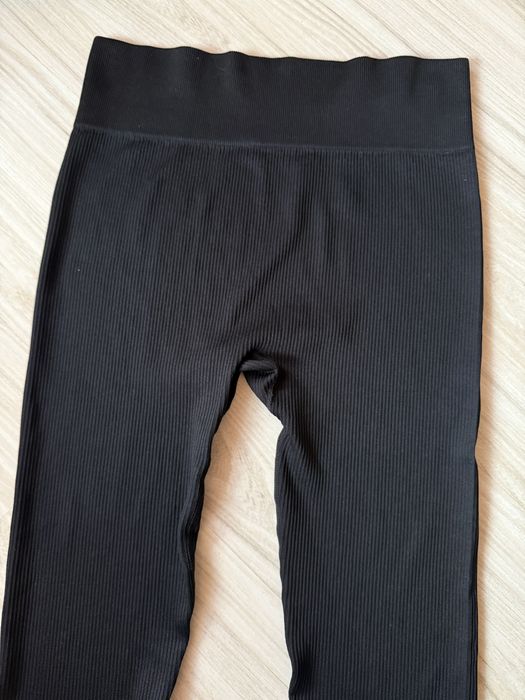 Legginsy damskie nowe czarne prążek bezszwowe wysoki stan L/XL