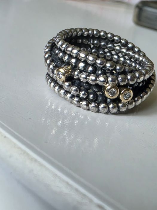 Pandora pierścionek Kerry srebrny złoty diamenty