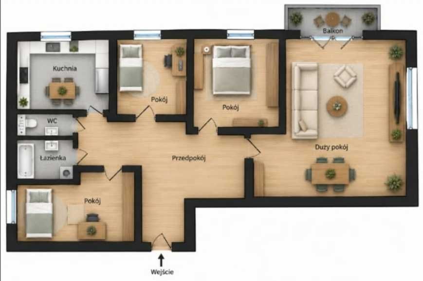 Przestronne mieszkanie 4-pokojowe, 73,40 m² – osobna kuchnia, WC i komórka lokatorska