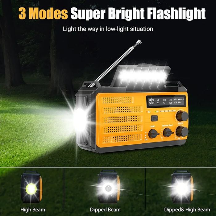 Radio z korbą ręczną 8000 mAh, solar, kompas, FM, SOS