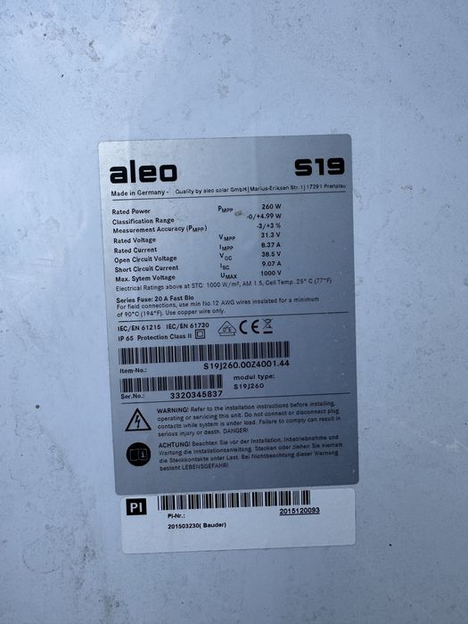 Aleo Solar німець 260ват монокристал