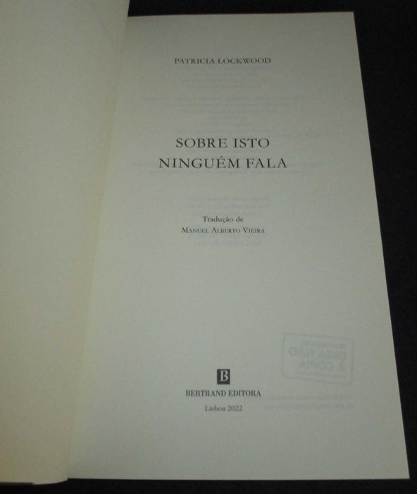 Livro Sobre isto ninguém fala Patricia Lockwood