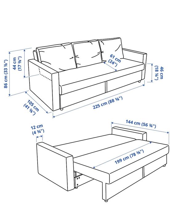 Sofa 3- osobowa, rozkładana Ikea