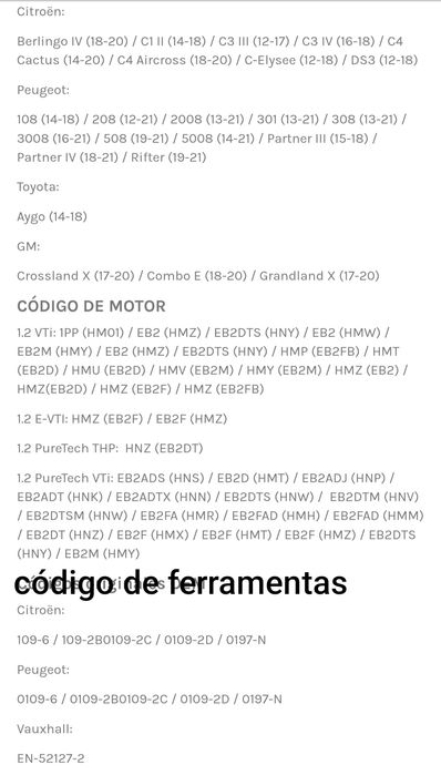 Kit tranca distribuição Peugeot e citroen 1.2VTi GDI E-VTi Puretech