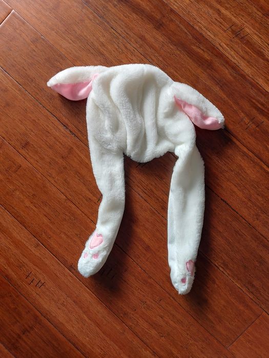 Czapka królik z ruchomymi uszami kawaii biały pudrowy róż