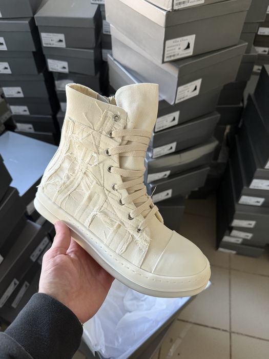 Нові Кеди Rick Owens Distressed High Ramones Slashed White/size 38-44/Преміум якість!