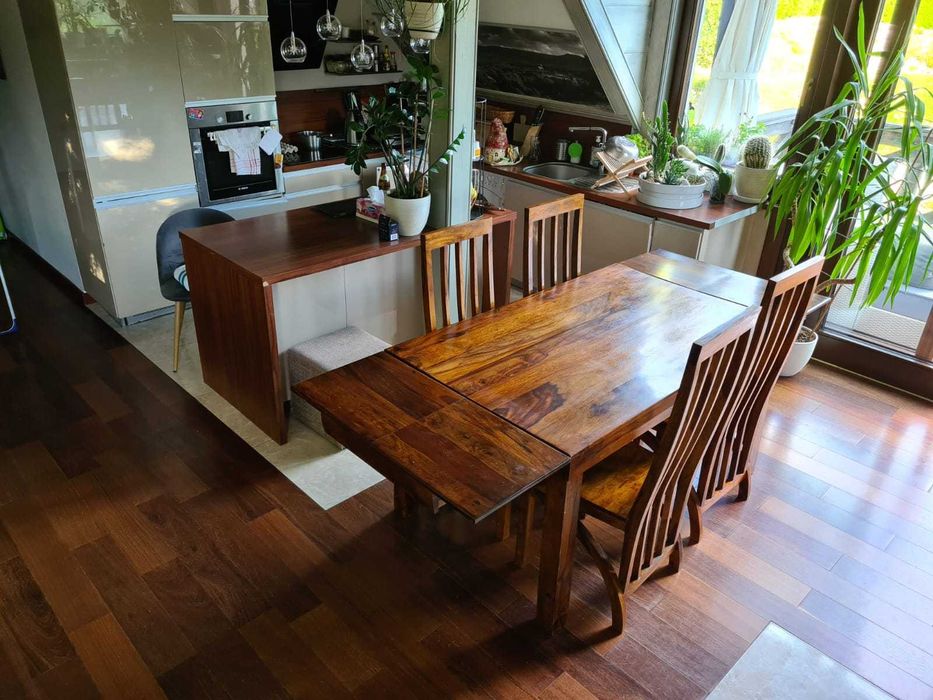 Stół drewniany kolonialny indyjski rozkladany 150x90 - 230x90 + 4 krze