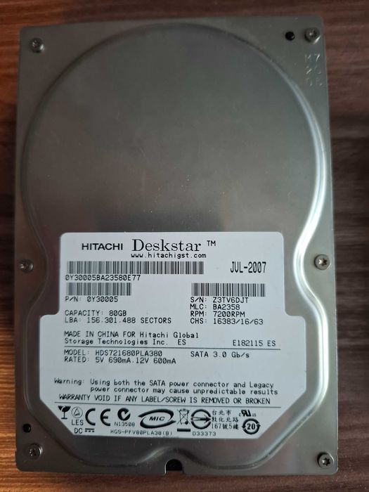 Dysk twardy Hitachi Deskstar 3.5 cala SATA 80GB nr 242