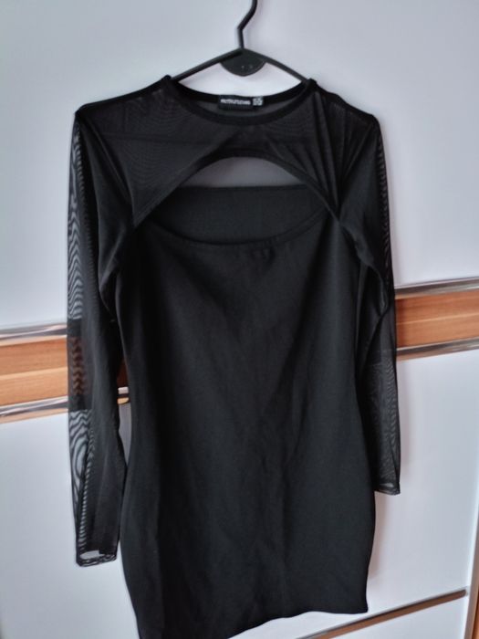 Sukienka czarna siatka mini imprezowa deklod łezka r. 38