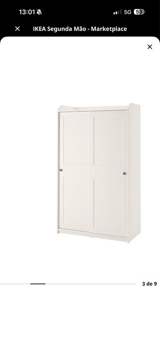 Roupeiro c/portas deslizantes, branco, 118x55x199 cm · Como novo