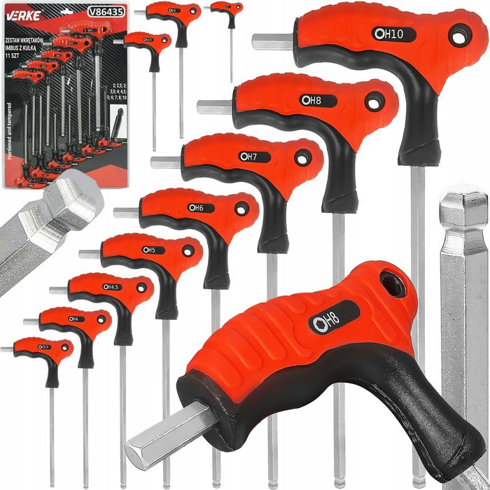 Zestaw Kluczy IMBUS imbusowych z Kulką i Uchwytem 11szt. Verke
