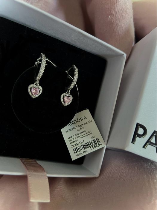 Сережки Pandora з біркою ! Срібні серьги Пандора.