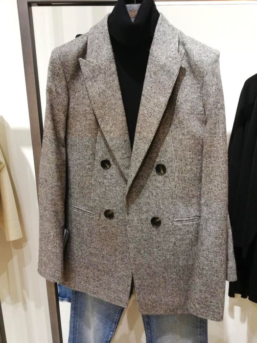 Massimo Dutti Wełniana marynarka żakiet w pepitkę Szara 40L
