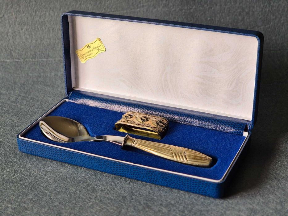 Conjunto de Criança, Colher e Argola de Guardanapo em Prata + Estojo