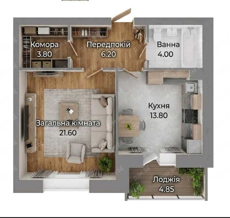 Сучасна 1-кімнатна квартира 55 м2 у новобудові Полтави