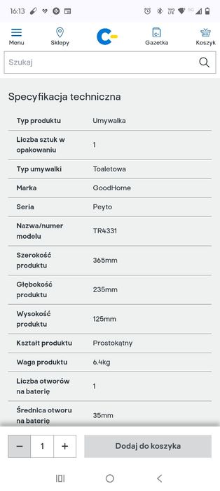 Umywalka  Prostokątna GoodHome Peyto 36,5 x 23,5 cm
