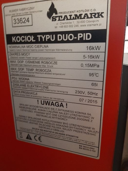 Czesci używane do pieca na eko groszek stalmark duo pid 16kw z 2015 r.