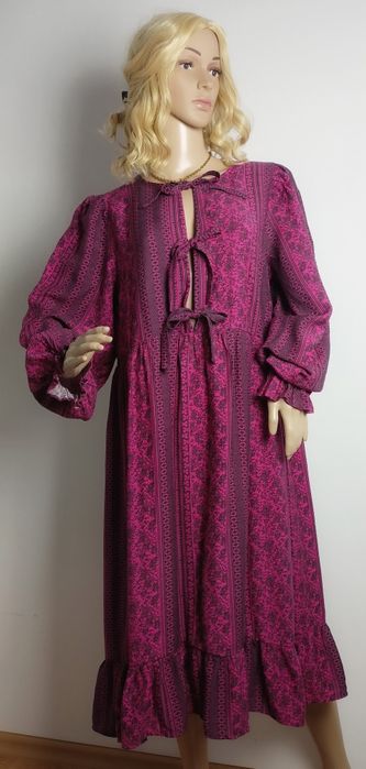 Sukienka maxi M/L wiskoza długa amarantowa Boho