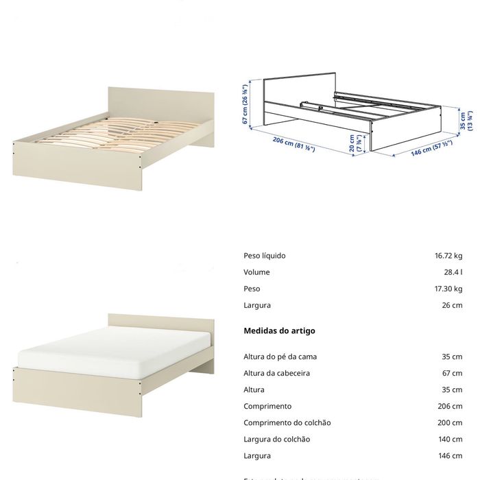Cama de casal e colchão 140x200