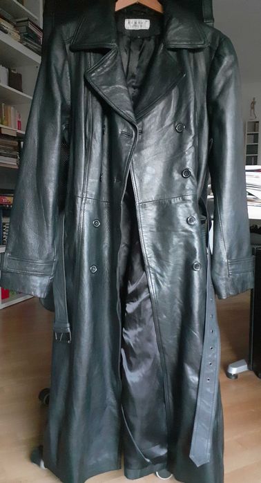 czarny skórzany płaszcz/trencz H&M na kazda pore roku - damski M/L - m