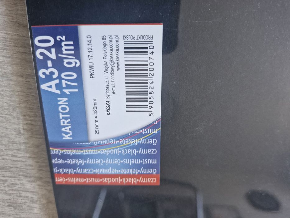 Karton czarny A3 170g 20 arkuszy
