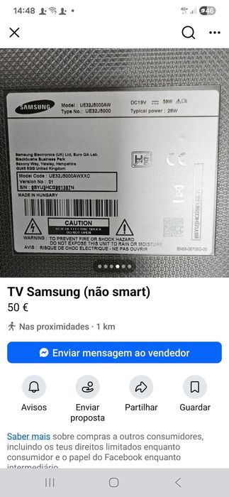 TV LCD Samsung 32 polegadas, não é Smart