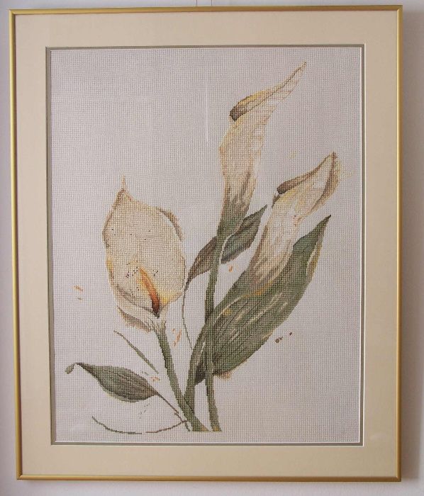 Obraz haft krzyżykowy kwiaty kalie orchidea