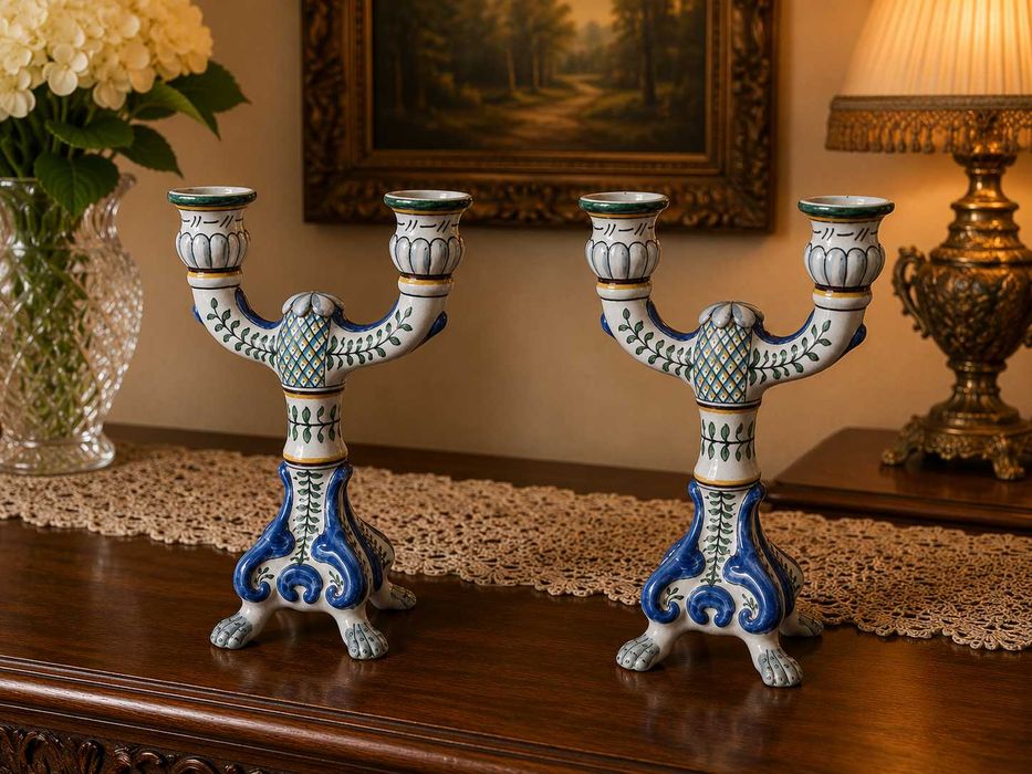 Castiçal Pintado à Mão – Suporte para 2 Velas