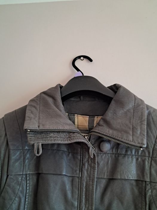 Ochnik pure skórzana kurtka szara S 36 taliowana klasyczna