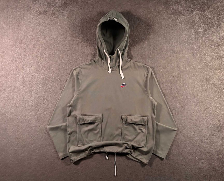 Bluza Nike L Khaki Kaptur Kieszenie Regulowana Ściągacze Hoodie
