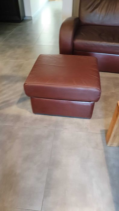 Komplet skórzany - sofa + fotel i pufa