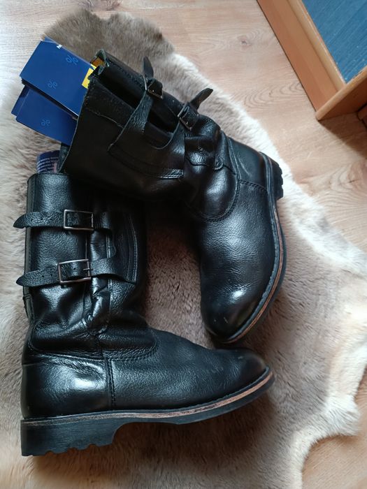 Czarne skórzane hitowe buty wojskowe motocyklowe milicyjne PRL