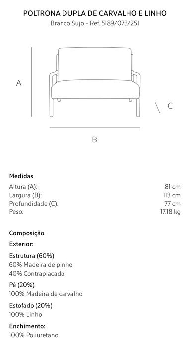 Poltrona Dupla de Carvalho e Linho Zara Home NOVO