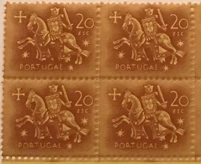 Quadra de selos novos de 20$00 - Rei D. Dinis - 1953