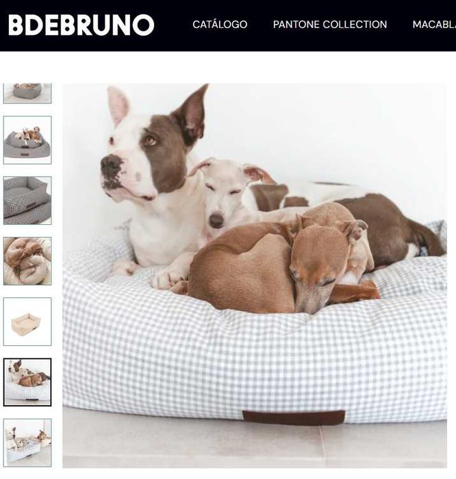 Cama para cão com tecido vichy cinza + capa extra riscas