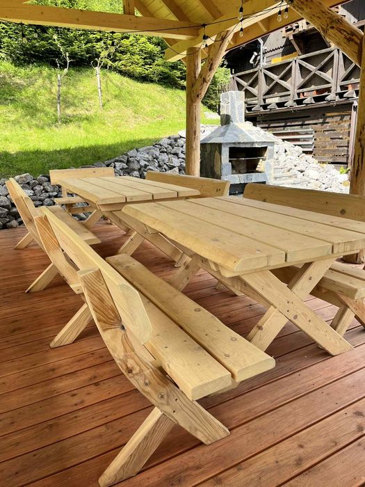 Meble ogrodowe drewniane stoły ławki krzesła do altan