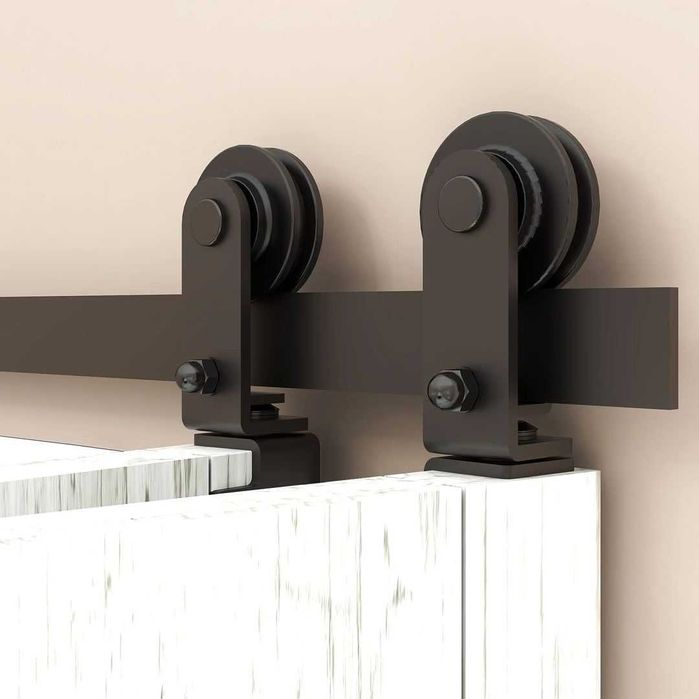Sistema completo de trilhos para duas portas de correr.