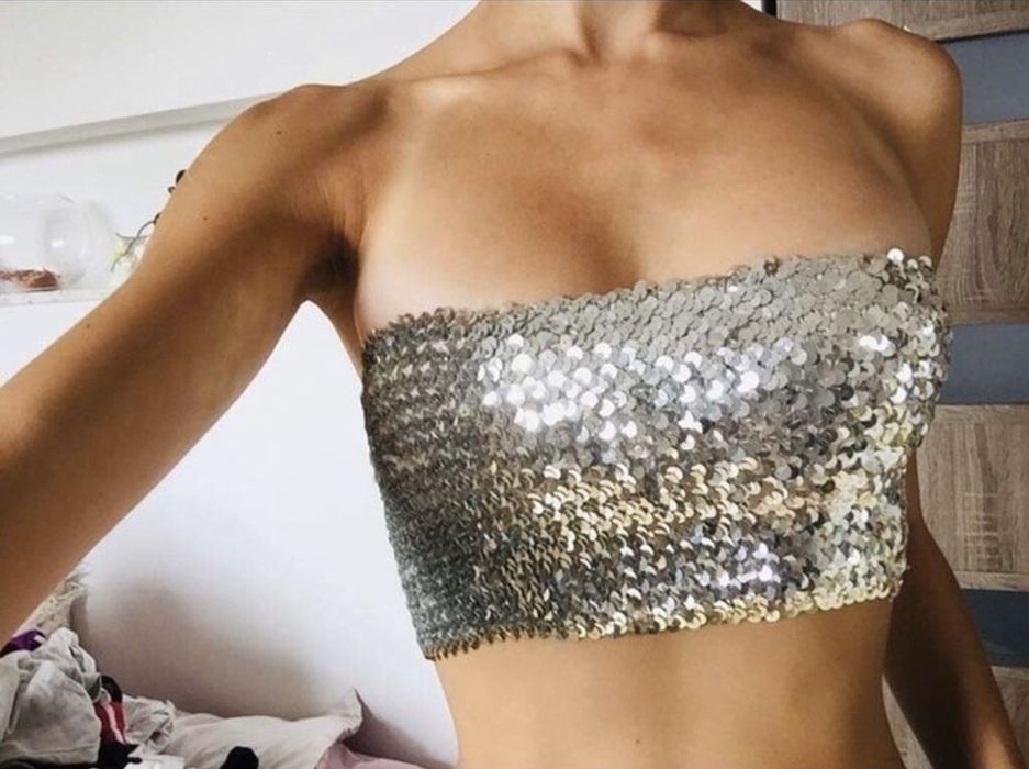 Cekinowy crop top lustrzany