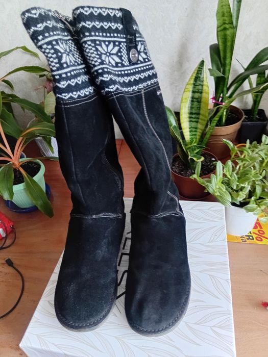 Женские замшевые сапожки теплые зимние в хорршем состояние стелька 25